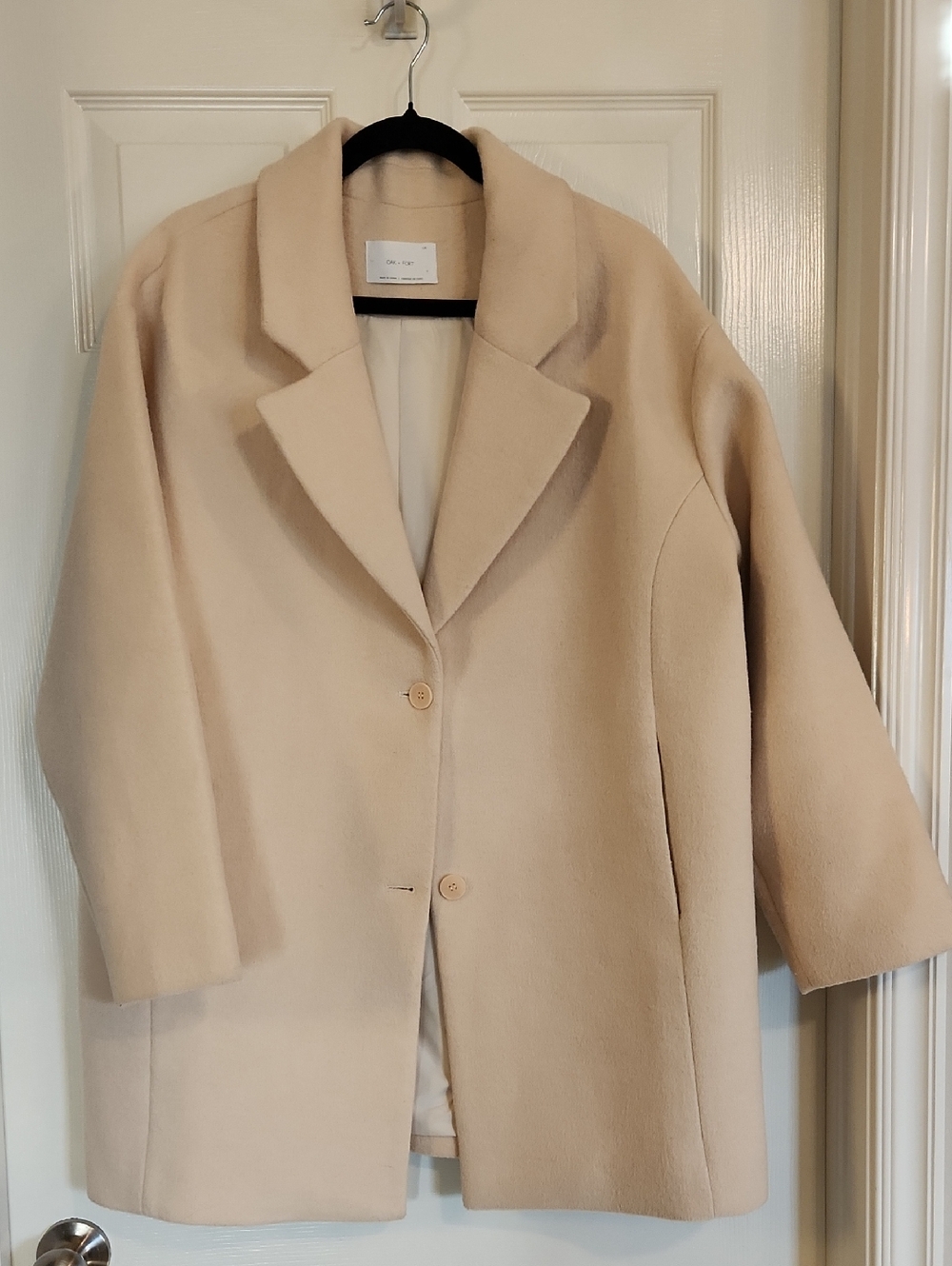 OAK + FORT Light Beige Short Wool-Blend Pea Coat